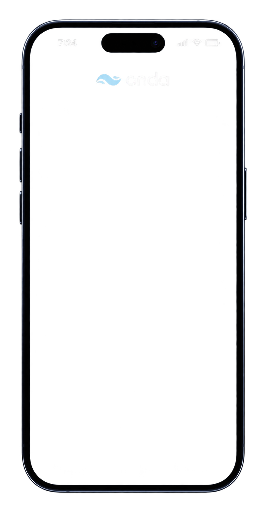 A straight black iPhone frame with ONDA branding
